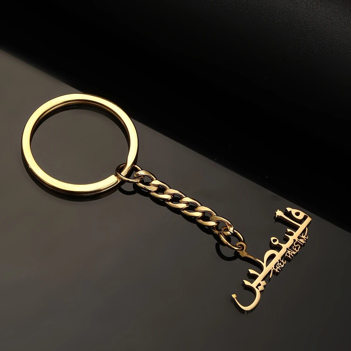 Stainless Steel Palestine in Arabic Map With Flag Keychain Jewelry