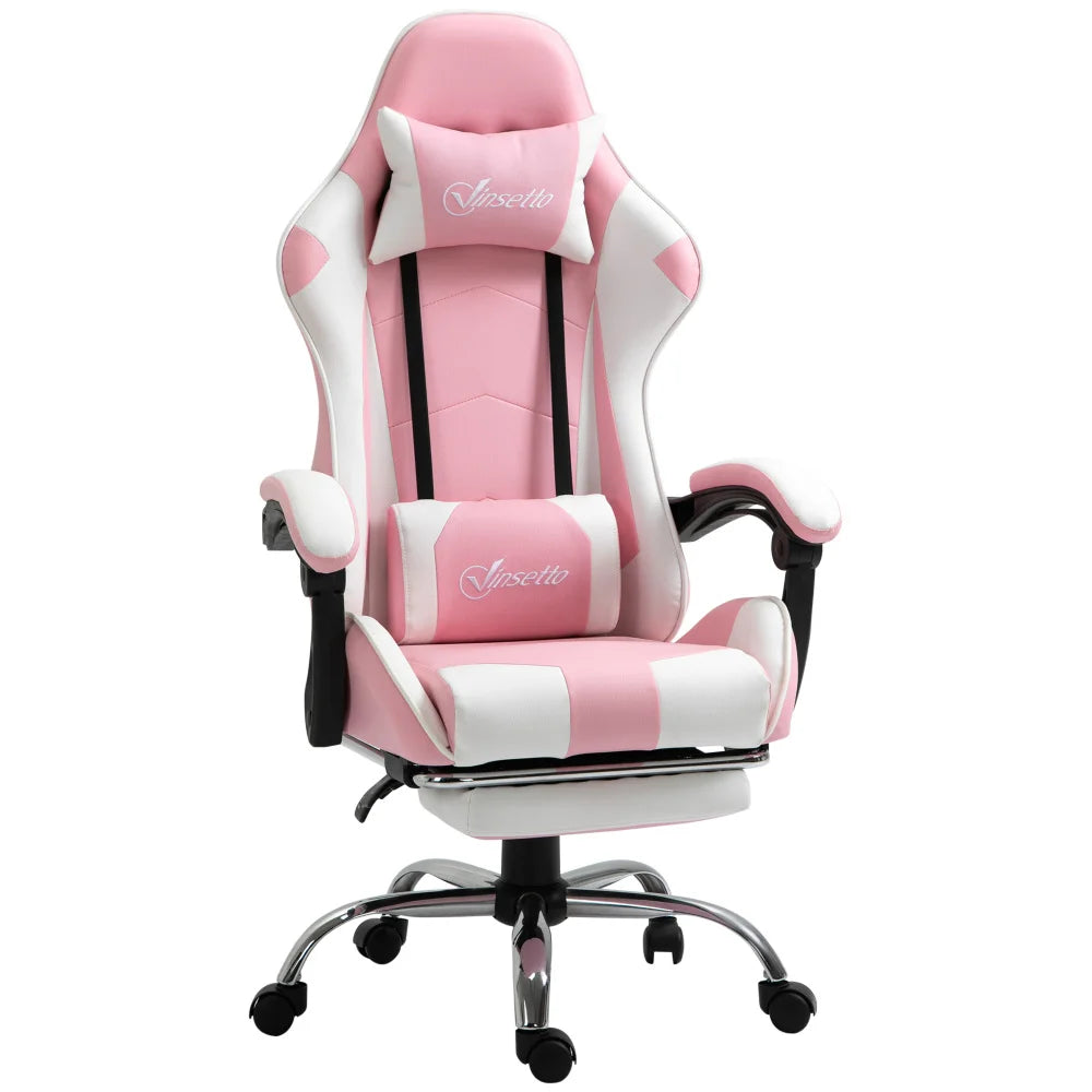 Gaming chair computer chair ergonomic office chair with headrest lumbar cushion height adjustable 360° rotatable pink+white