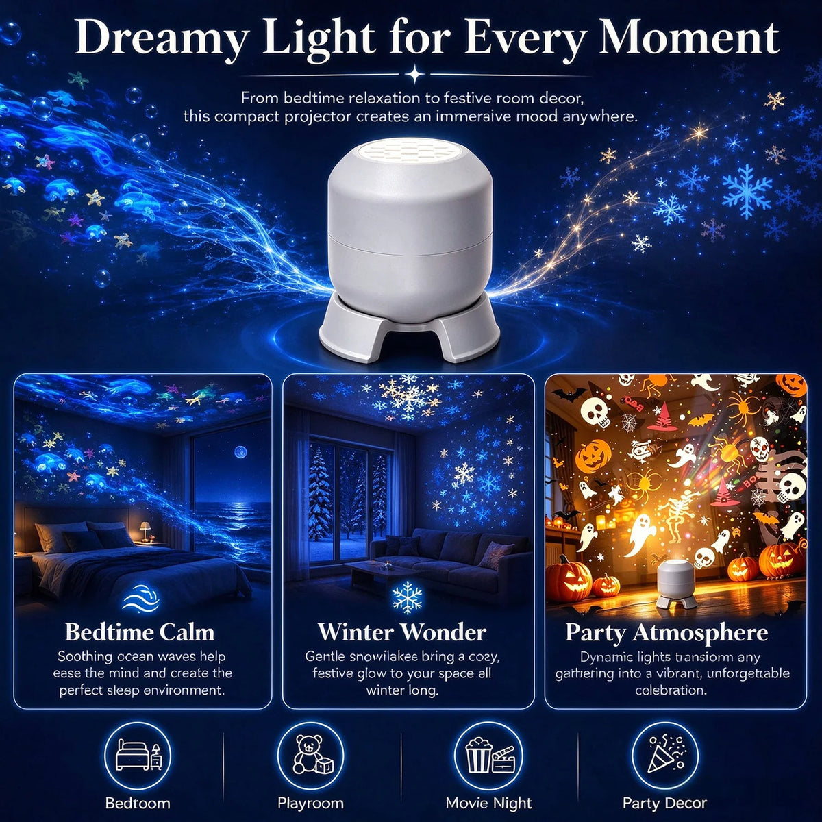 Halloween Projector Led Night Lights USB Dynamic Rotating