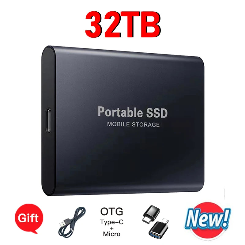 16TB External Solid State Drive Portable SSD USB 3.1 Type-C High-Speed Data Transfer Secure Storage for Important Files