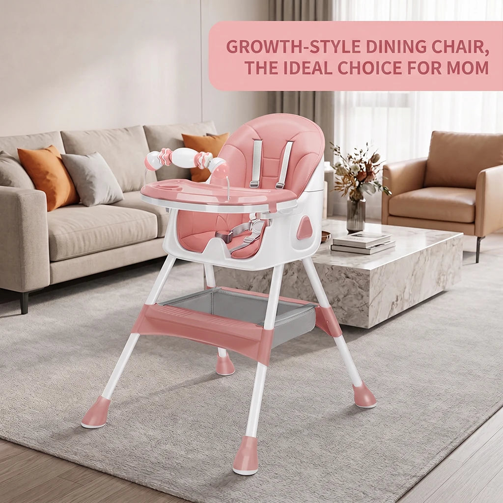 3‑In‑1 Foldable Baby High Chair, Multifunctional Toddler Feeding Highchair