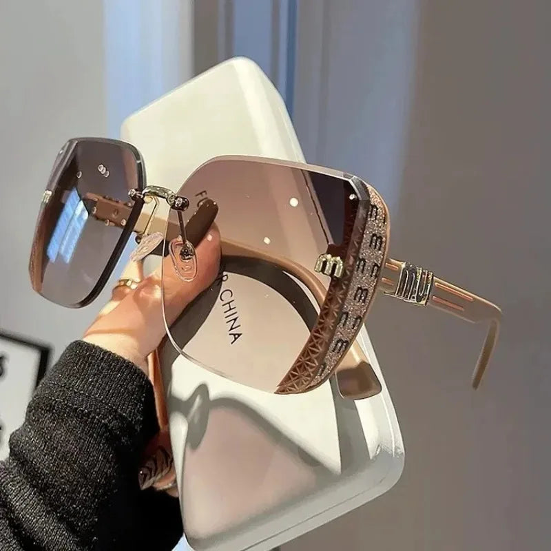 Cutting Rimless Square Sunglasses Women Luxury Design Sun Glasses Ladies Vintage Trendy Driving Eyewear Ladies Sexy Shades Uv400