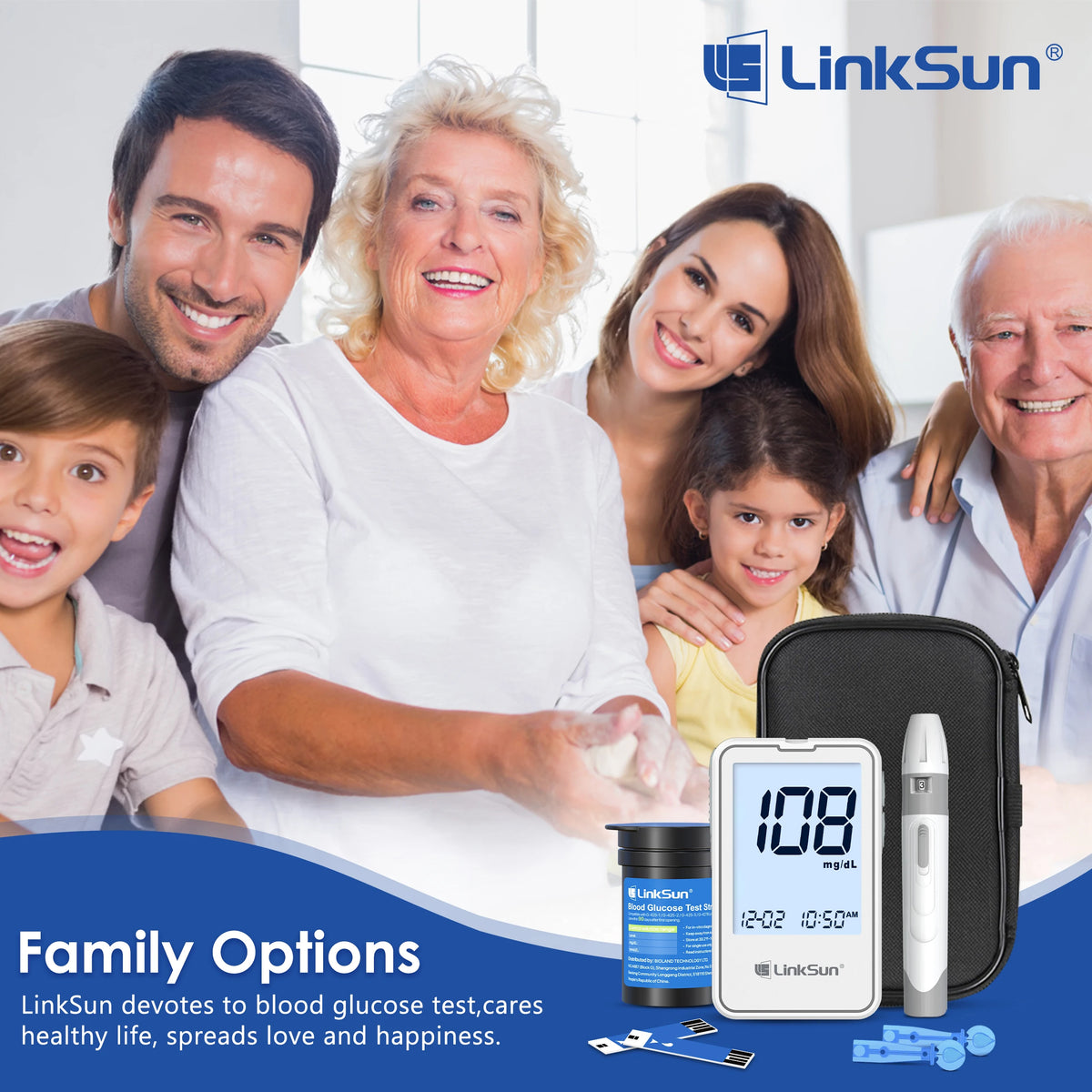 G-425-2 Linksun Blood Glucose Meter Glucometer Kit Diabetes