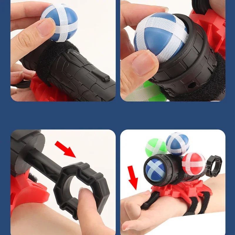 Cartoon Sticky Ball Guns Wrist Catapult Throw Dartboard Target Shooting Launcher