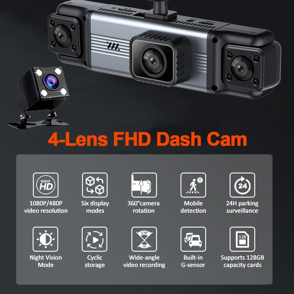 dashcam 4 channels wifi car dvr dashboard cameras for car way back box parking