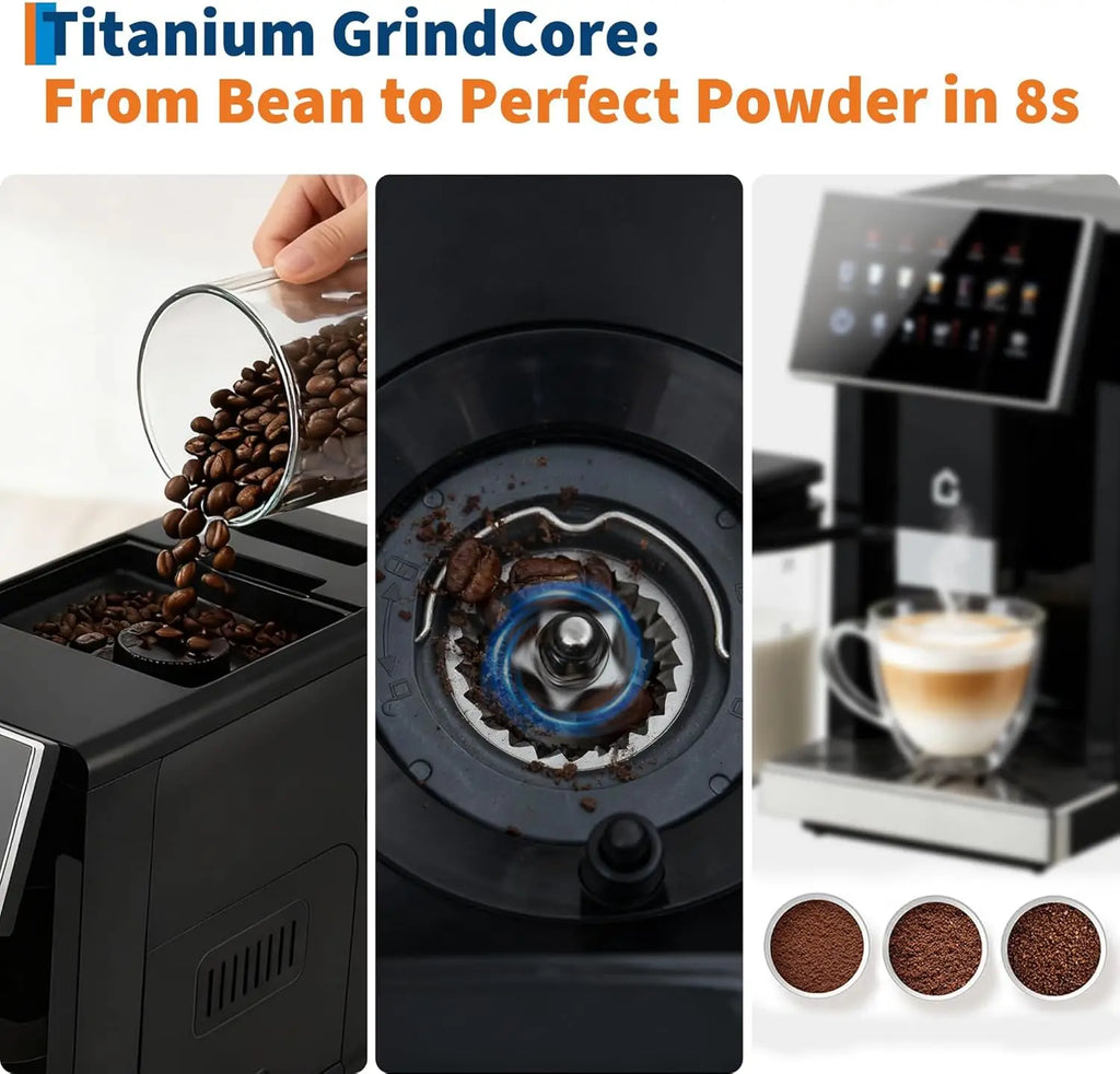 3rd-Gen Espresso Coffee Maker with Milk Frother - Removable Brewer & Grinder.