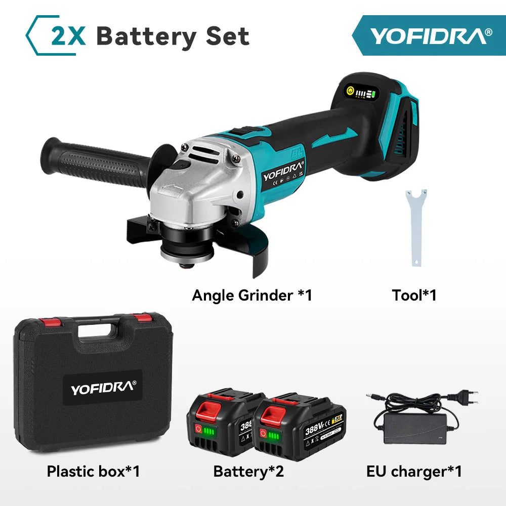 YOFIDRA 125mm 4 Gears Brushless Electric Angle Grinder Metal Wood Grinding Polishing Cutting