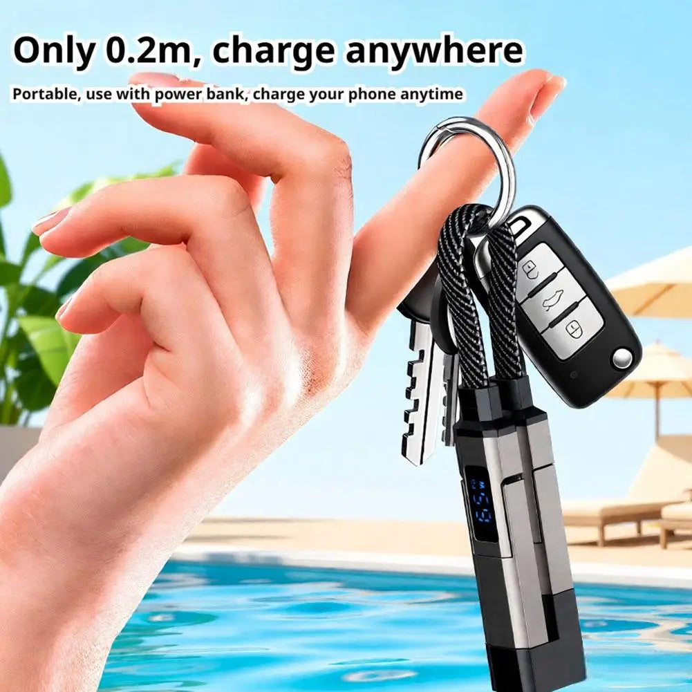 4 in 1 65W Keychain Charging Cable USB C Cable with V/A/W Display Type C for Apple Portable Cord for IPhone/iPad/Samsung/Laptop