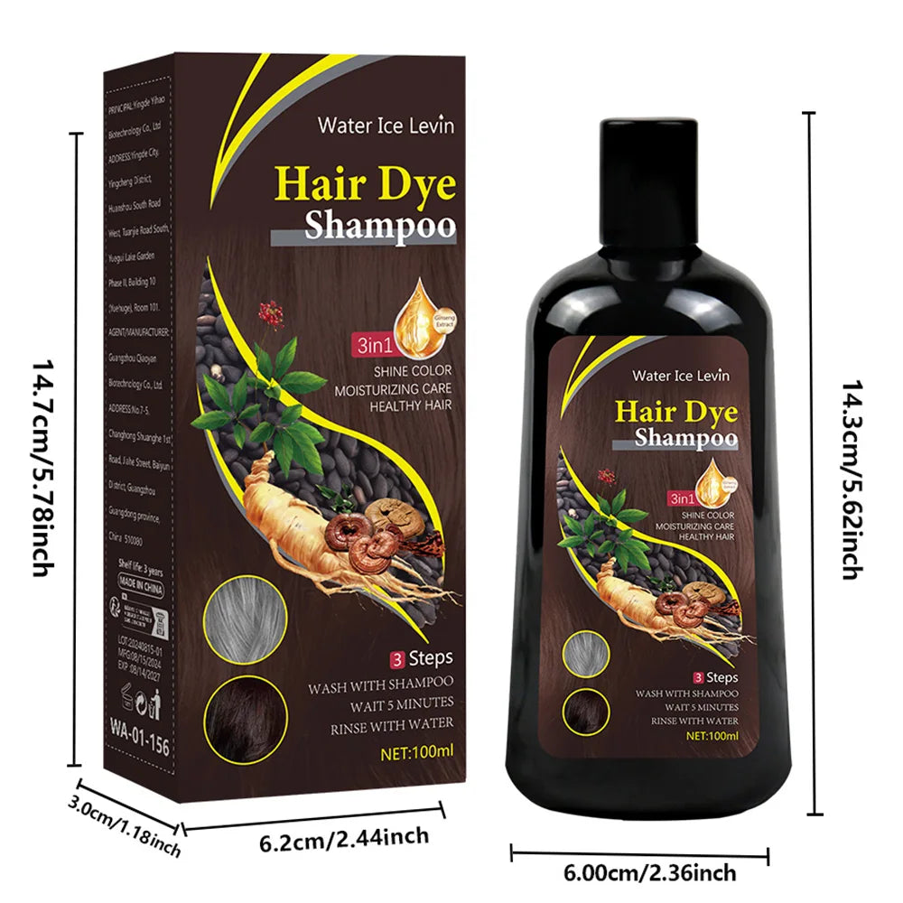 Brown Hair Color Shampoo 3 in 1 Instantly Turns Hair from White to Brown Natural Hair Color Protective Sleeve for Women 100ml