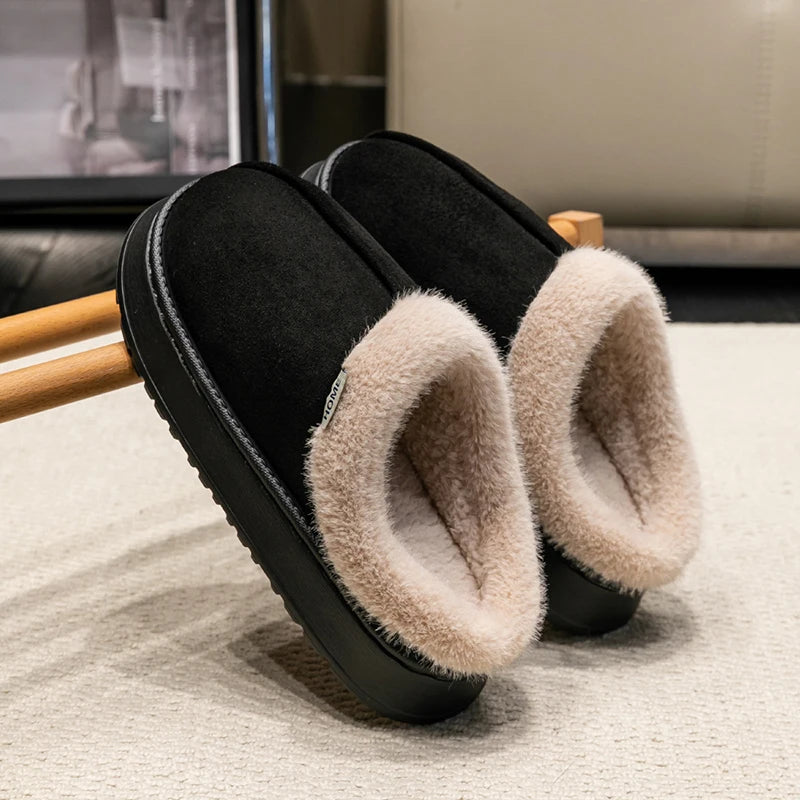 New Fluffy Men's Slippers Winter with Thick Sole