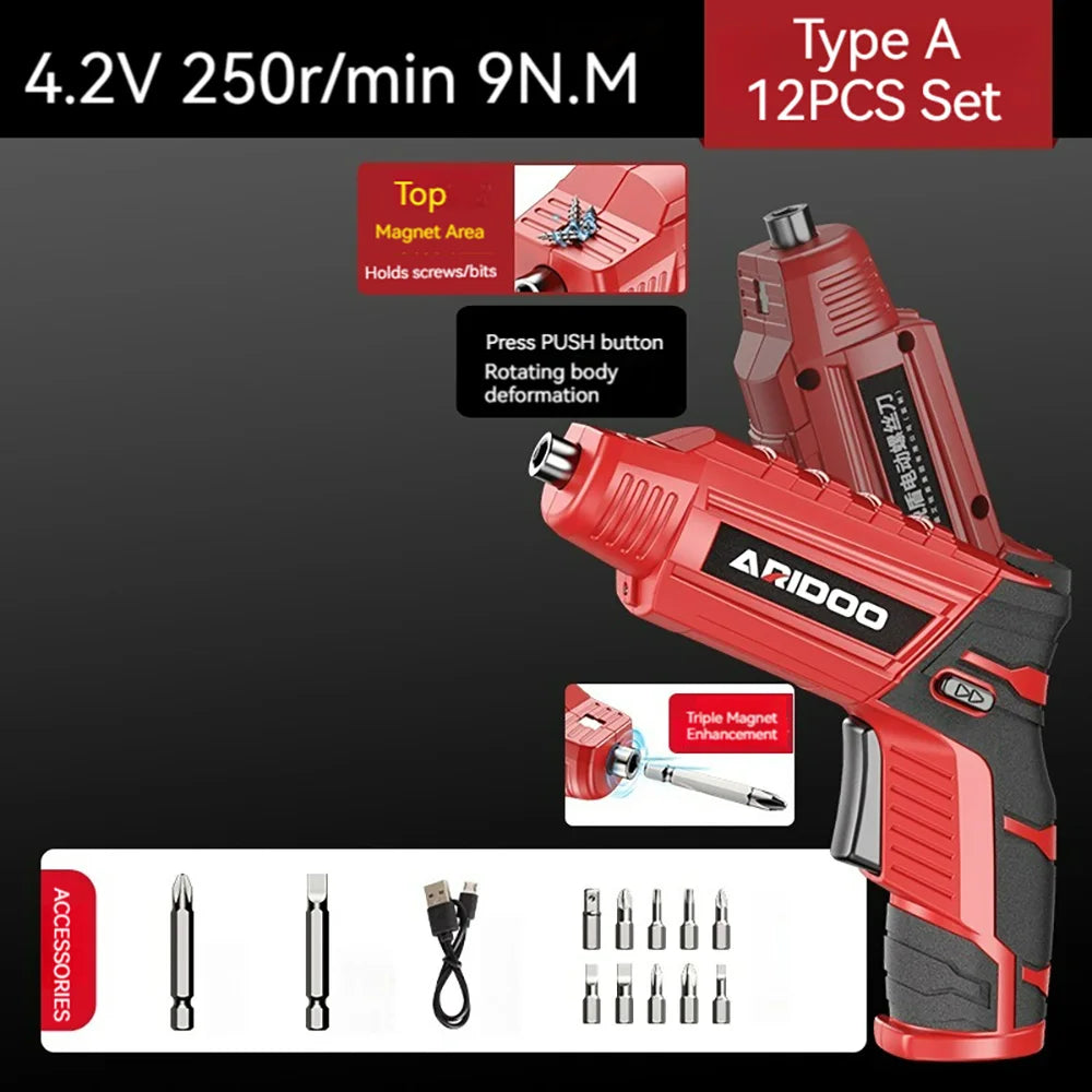 4.2V 6Nm 1300mAh 250rpm Electric Screwdriver Set Cordless Screwdriver Rechargeable Drill Kit Household Mini Drills Screwdrivers