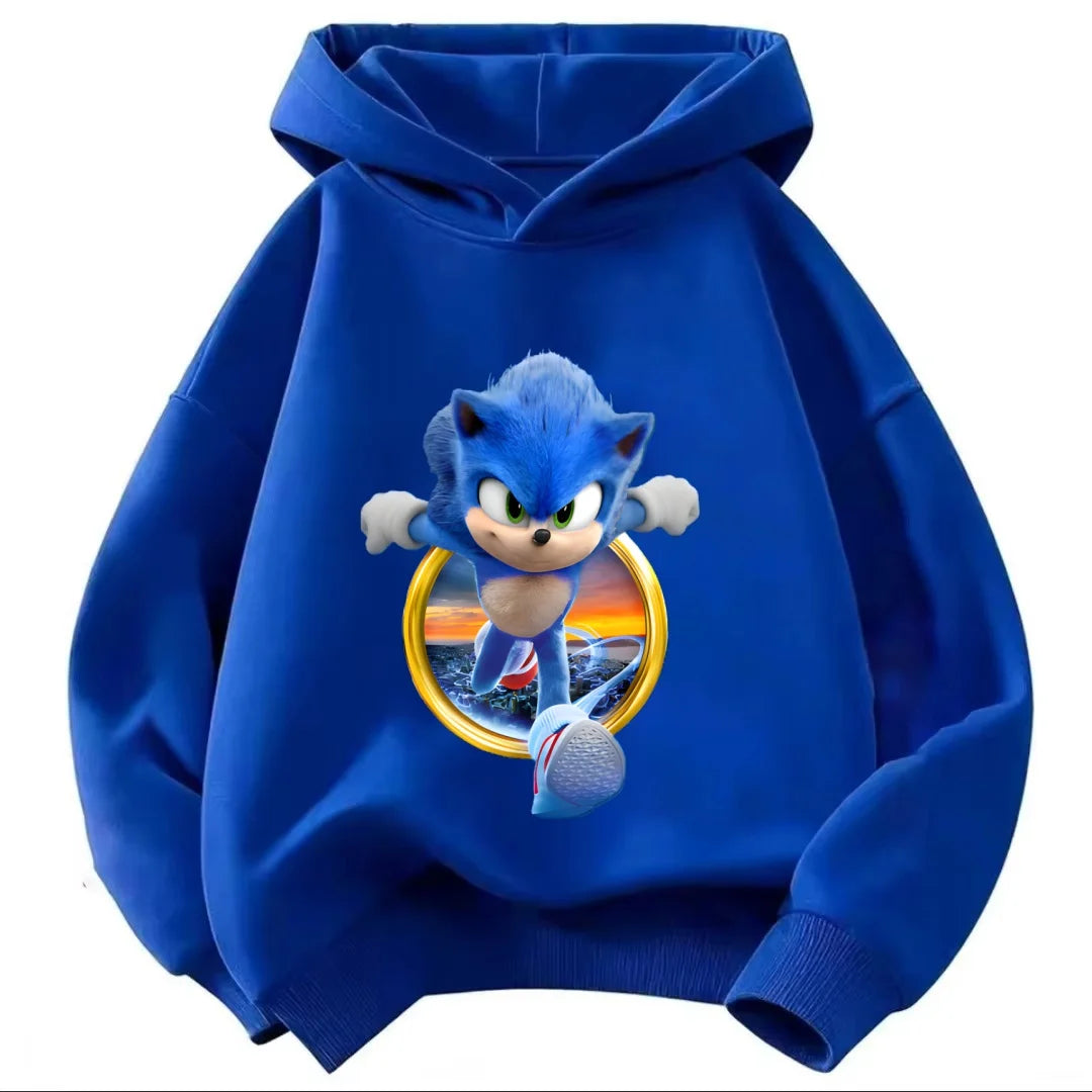 2026 Kids Thick Hoodie with Cute Sonic Anime Pattern