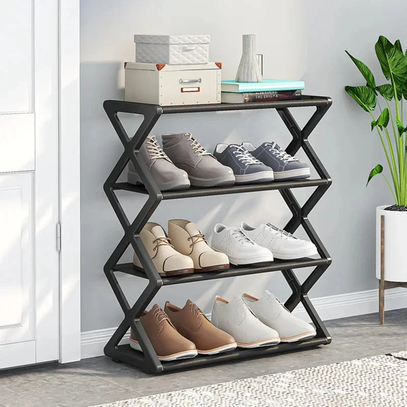 4-Tier X-Type Space Saving Shoe Rack, Solid Color Easy Assembly