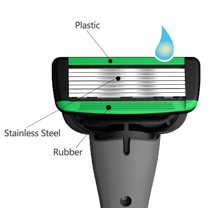 Men's 7-Layer Manual Razor Shaving Set with Replaceable Blades