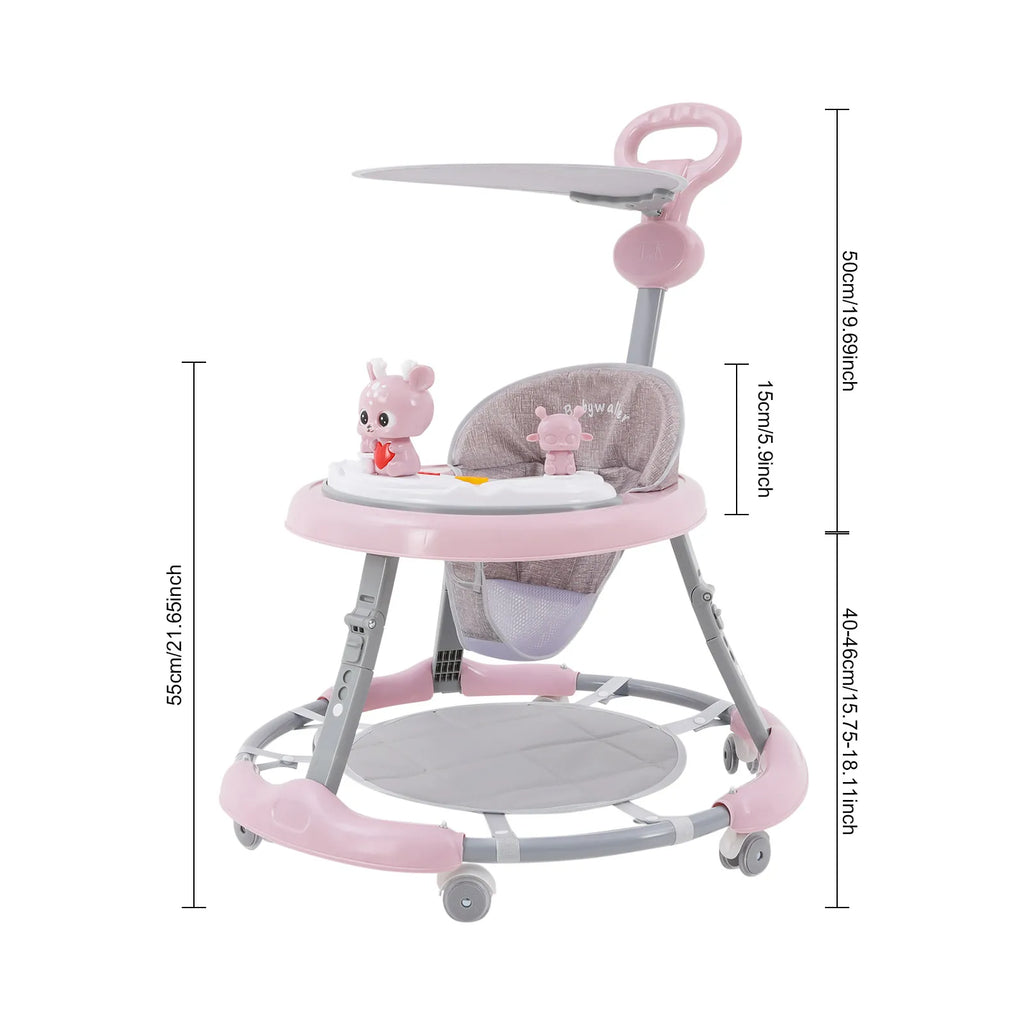 Foldable Baby Walker 7 Height Adjustable Musical Activity Walker with Wheels & Sunshade for 6-18 Months