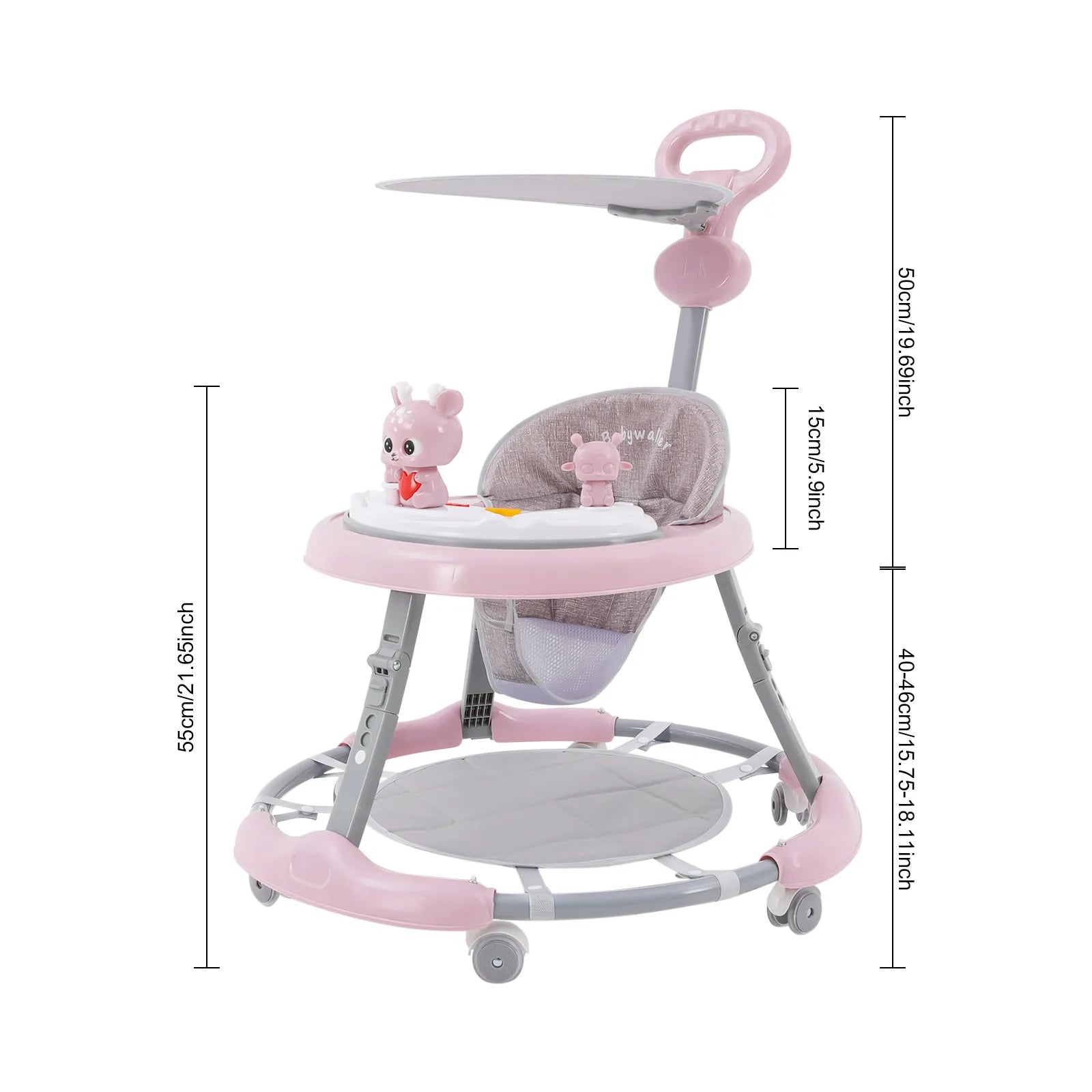 Foldable Baby Walker 7 Height Adjustable Musical Activity Walker with Wheels & Sunshade for 6-18 Months