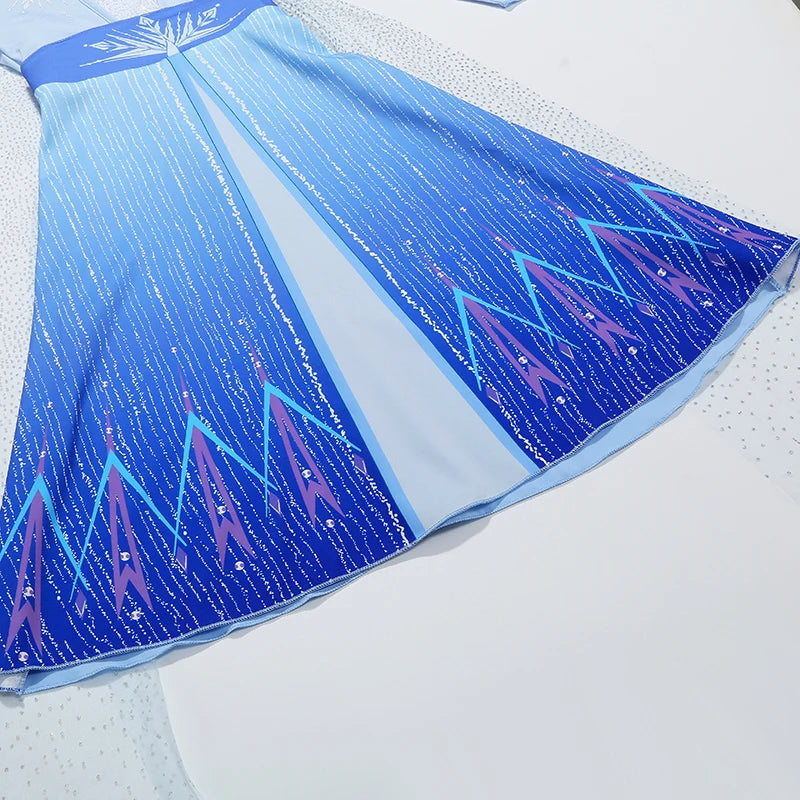 Elsa Princess Dress for Girls Blue Long Sleeve Cloak Carnival