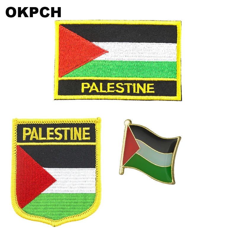Palestine National Flag Embroidered Iron on Patches for Clothing Metal badges PT0130-3