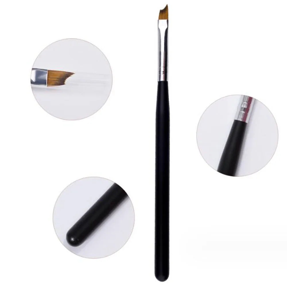 1Pc French Tip Oblique Nail Brush Black Handle Half Moon Shape UV Gel Nail Painting Drawing Pen French Curved Manicure Art Brush