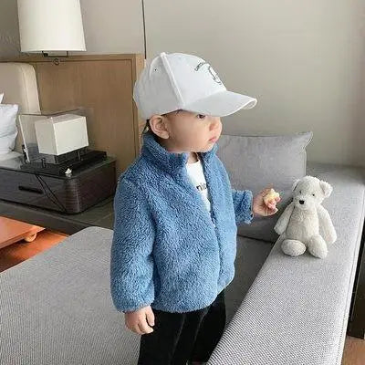 Solid Color Fashion Children Plush Coat Autumn Winter Warm Baby Girl Boy Casual