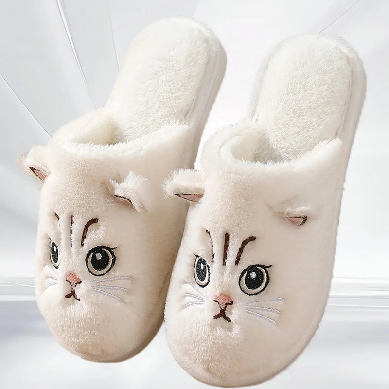 2025 Women Cute Cat Fluffy Furry Home Slippers Couples Indoor