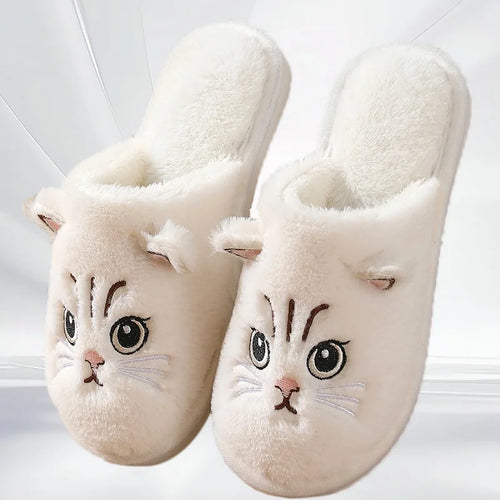 2025 Women Cute Cat Fluffy Furry Home Slippers Couples Indoor