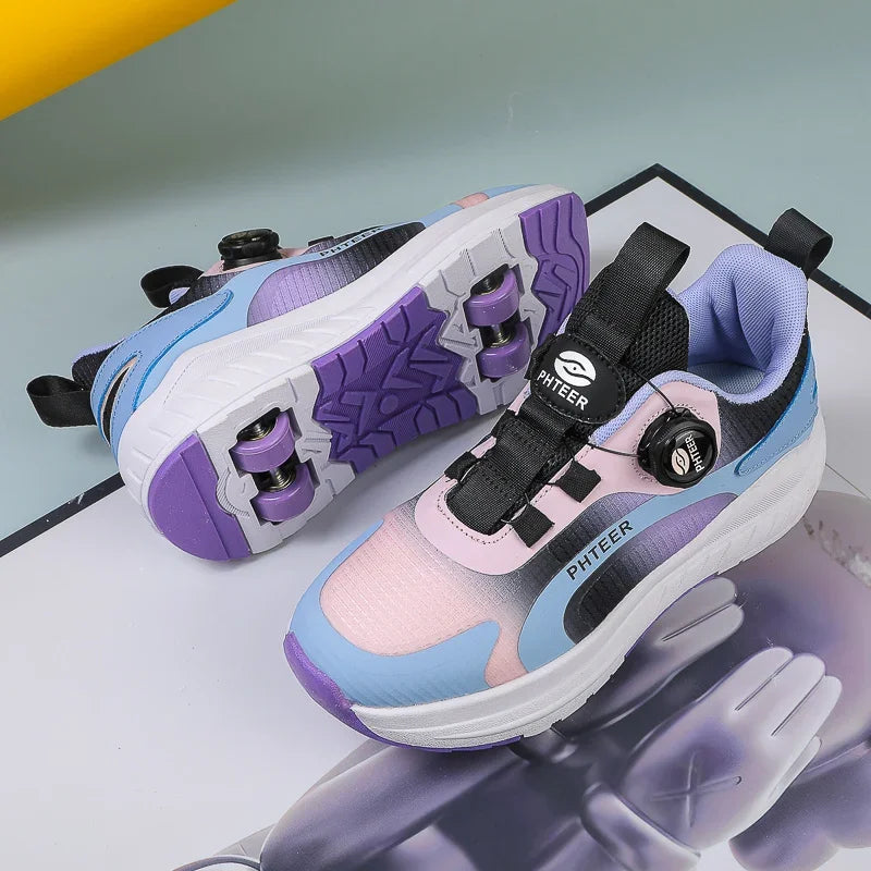 Kids Two Wheels Roller Skating Shoes With Light Magic
