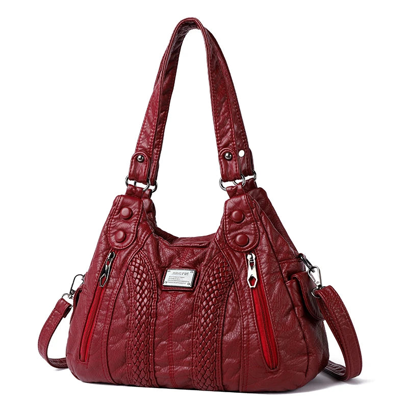 Women's retro crossbody bag, large capacity convertible shoulder bag and handbag, synthetic leather with zipper, suitable for da