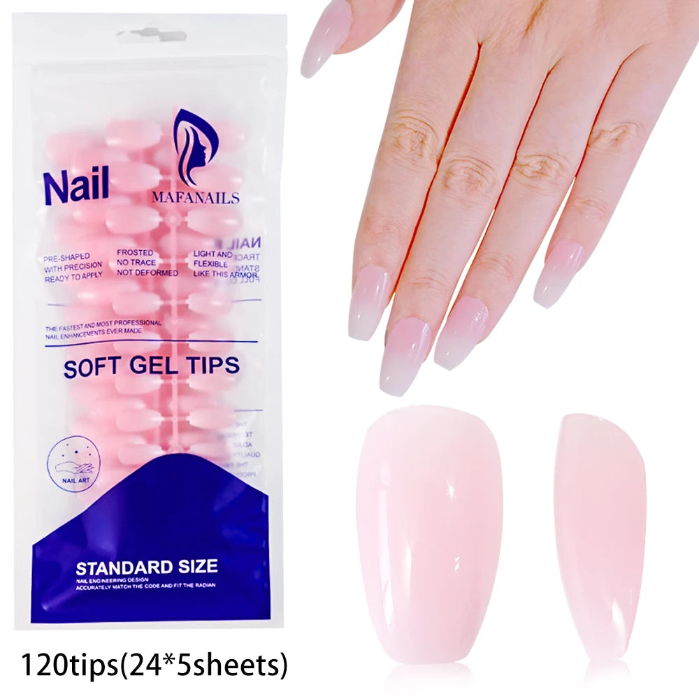 120Pcs Glossy Medium Coffin Press On Nails Pink Gradient French Fake Nails Acrylic Full Cover Ballerina False Nails For Women