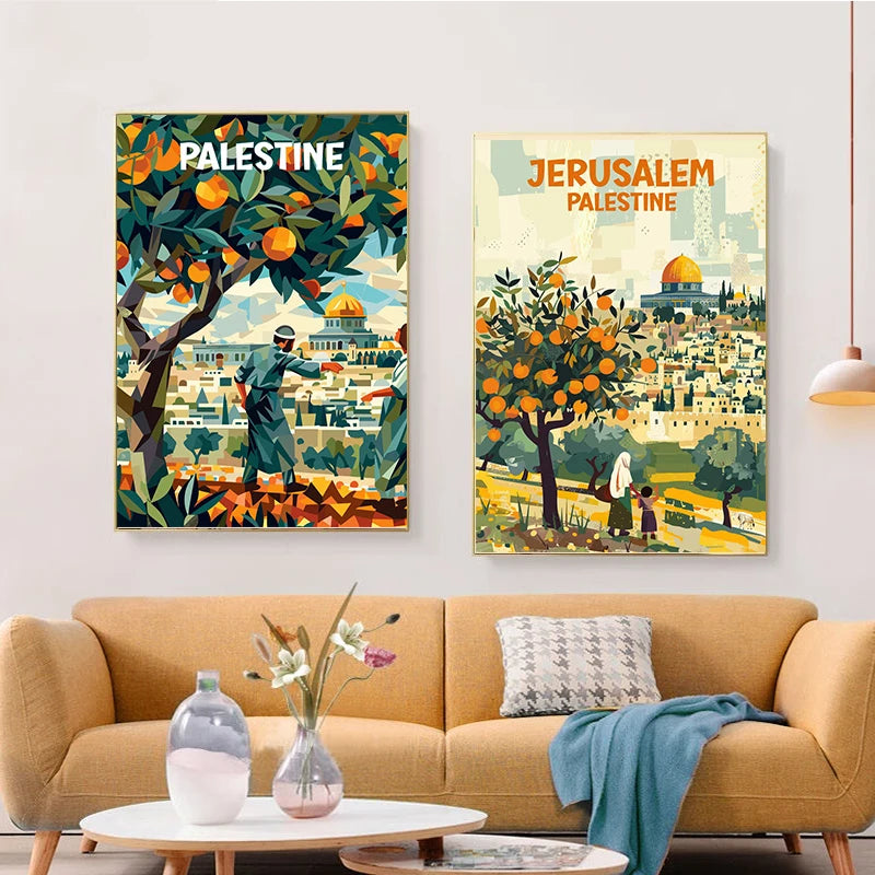 Jerusalem Palestine Travel Poster Religious Shrines Watercolor Prints Canvas Painting Wall Art Pictures Home Living Room Decor