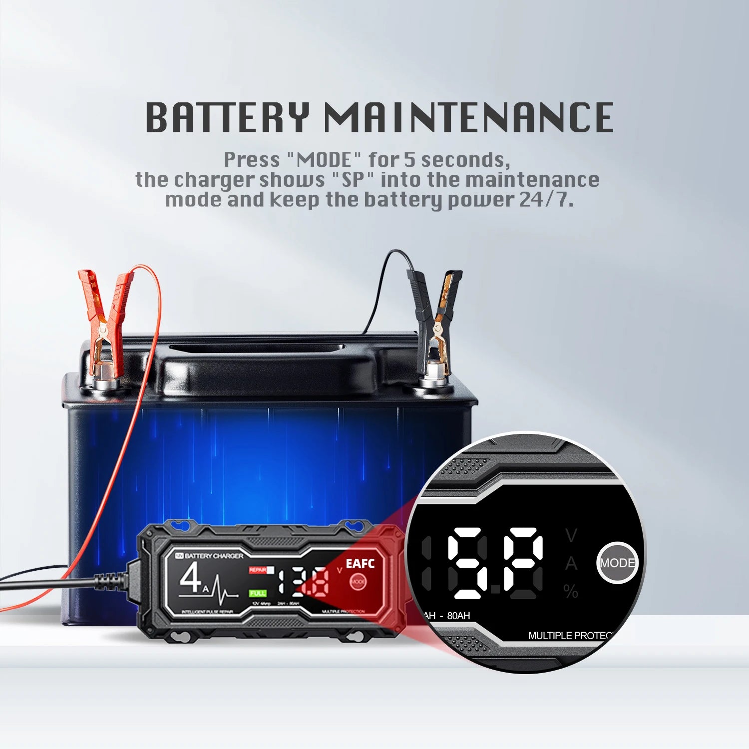EAFC 12V 4A Car MotorcycleBattery Charger LCD Display  Intelligent Chargers Multiple protection Pulse Repair AGM BatteryCharger