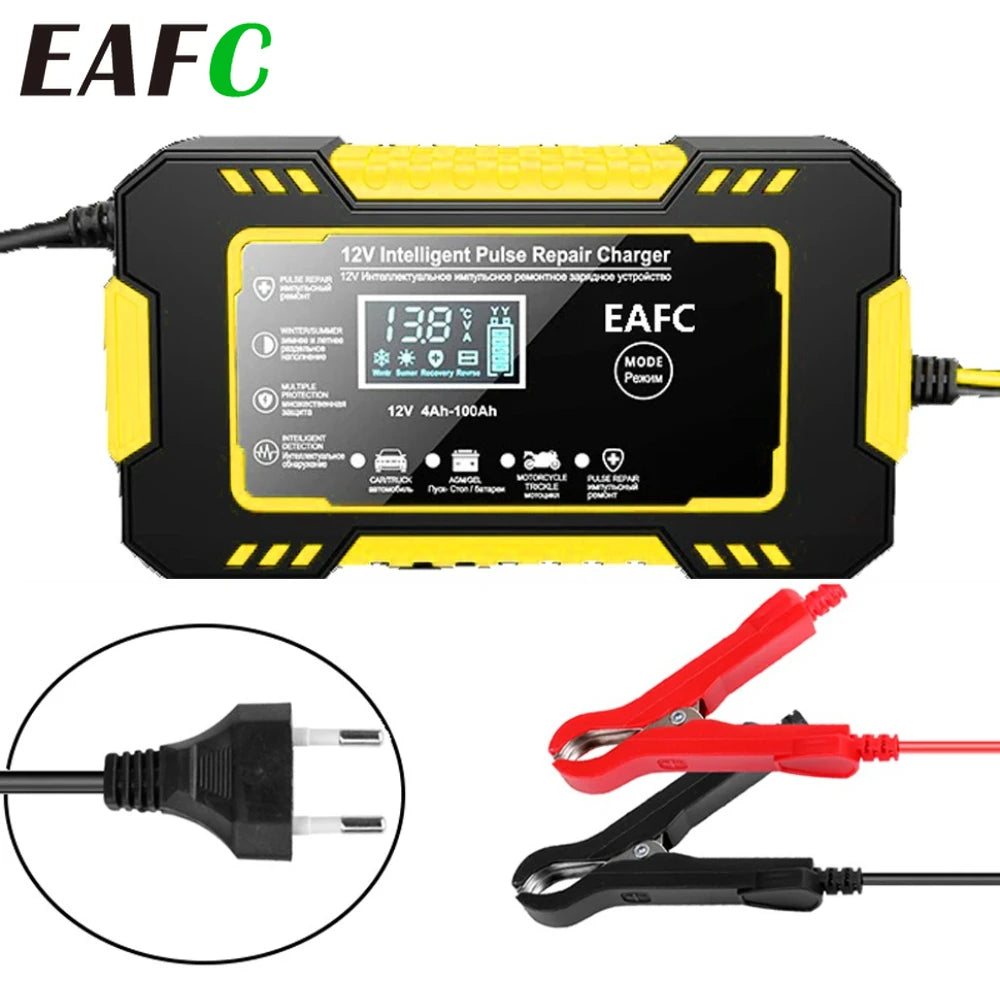 12V 6A Pulse Repair Smart Charger - LCD Display Fast Charge for AGM/GEL/Lead-