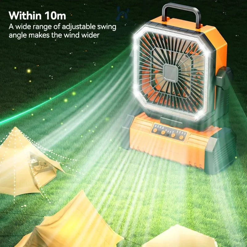 Camping Ceiling Fan 20000Mah Rechargeable Camping Circulator with Light and Remote Control Cool Air Circulation Camping Fan