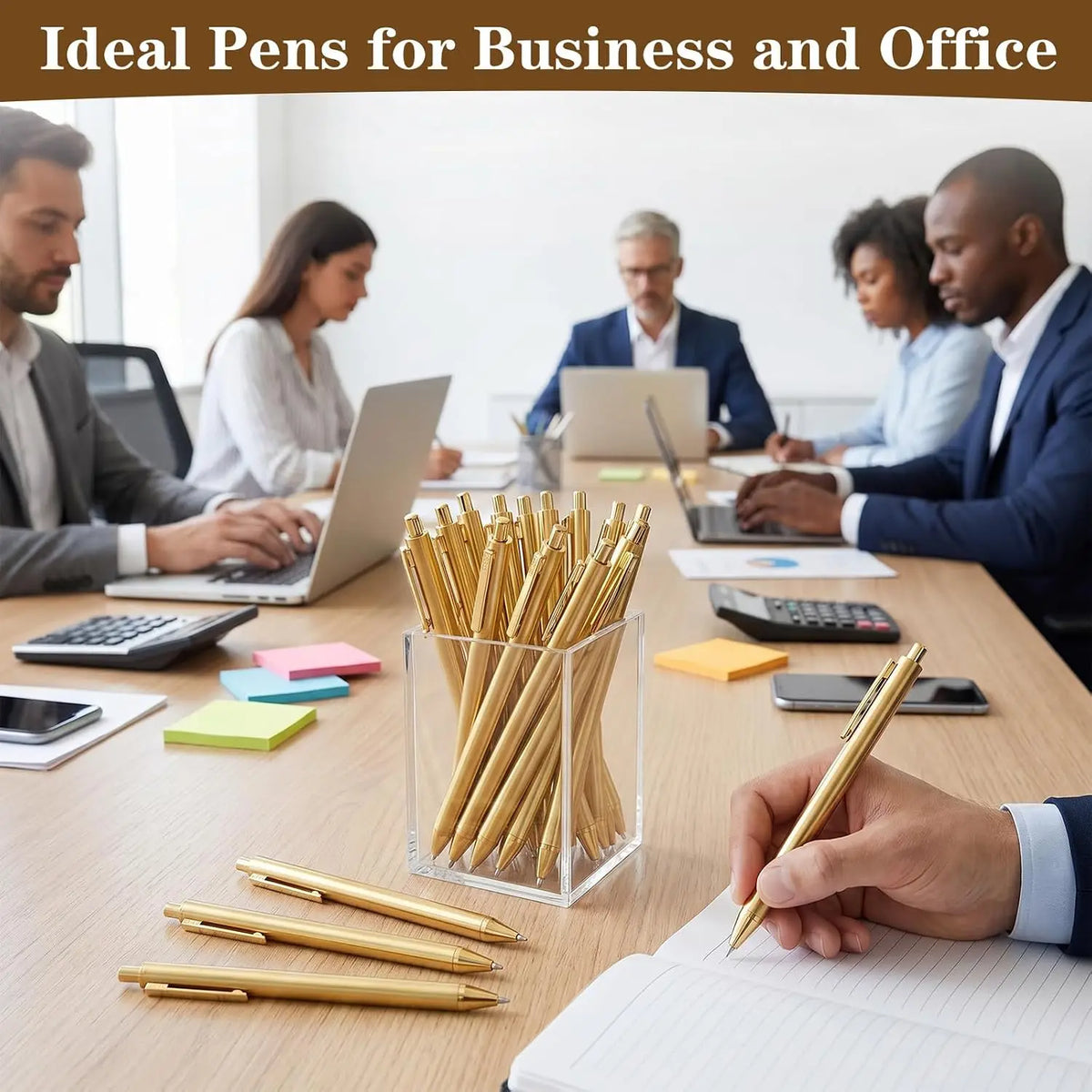 Gold Slim Ballpoint Pens Bulk Retractable Black Ink 1 mm
