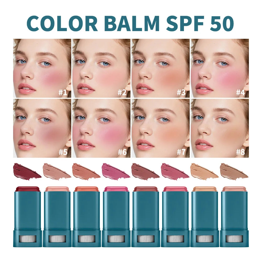 8 Color Balm SPF 50 Mineral Sun Lip & Cheek Tint Hydrating Water Resistant Long Lasting Buildable Blush Natural Makeup