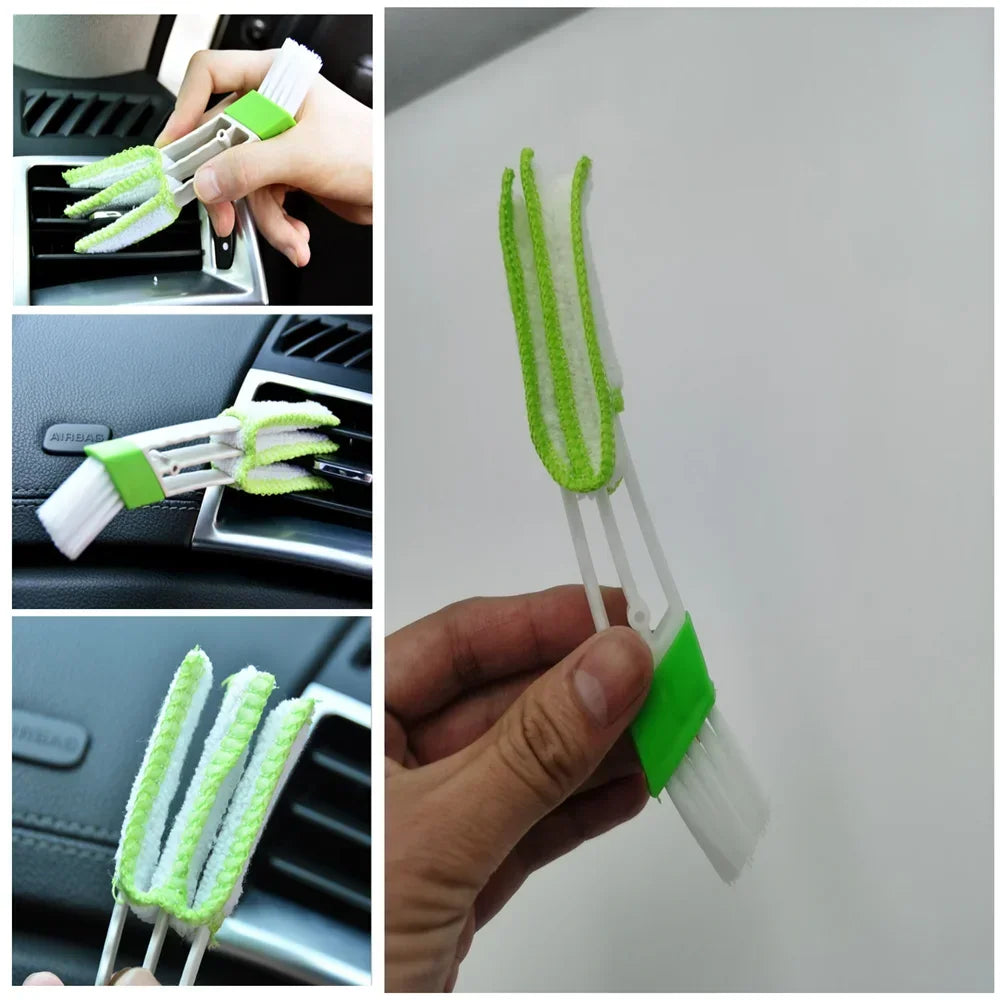 Multifunctional Car Air Vent Cleaner Mini Dual Head Microfiber Brush Air Vent Duster Cleaning Brush with Removable Cloth Cover