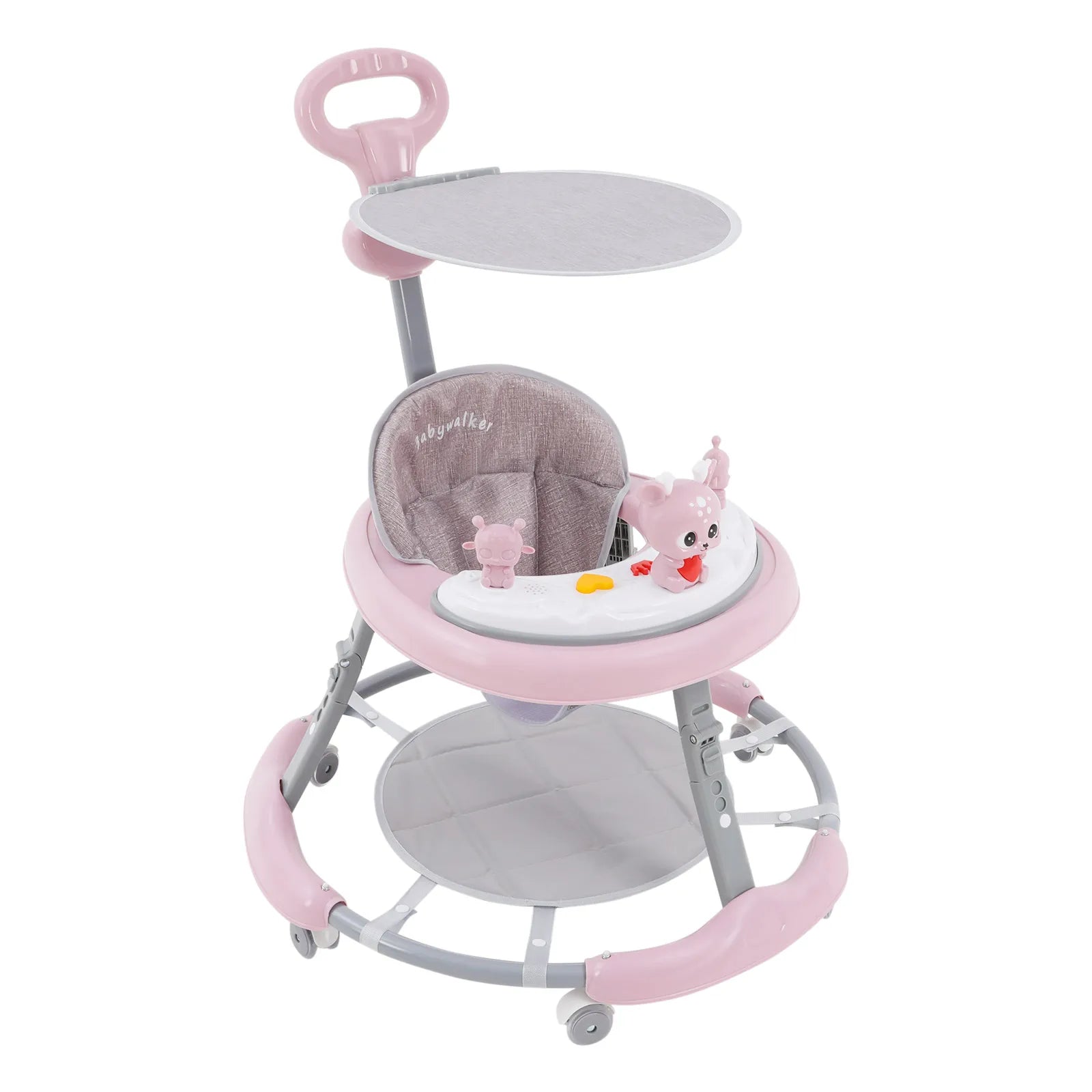 Foldable Baby Walker 7 Height Adjustable Musical Activity Walker with Wheels & Sunshade for 6-18 Months