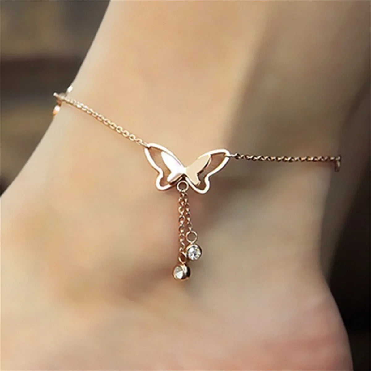 Bohemian Gold Silver Color Hollow Butterfly Anklets for Women Fashion Insect Zircon Ankle Bracelet Summer Beach Foot Chain Jewel