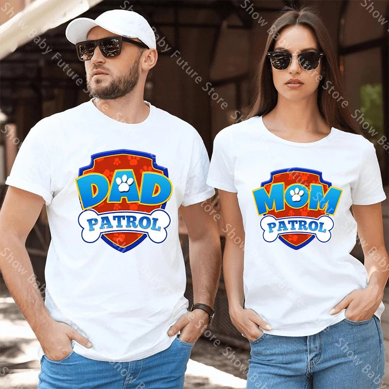 Paws Patrols Adult Dad Mom T-Shirt Tops Man Woman Summer Parent-child Clothing Tee Family Clothes Cartoon Anime Birthday Gifts