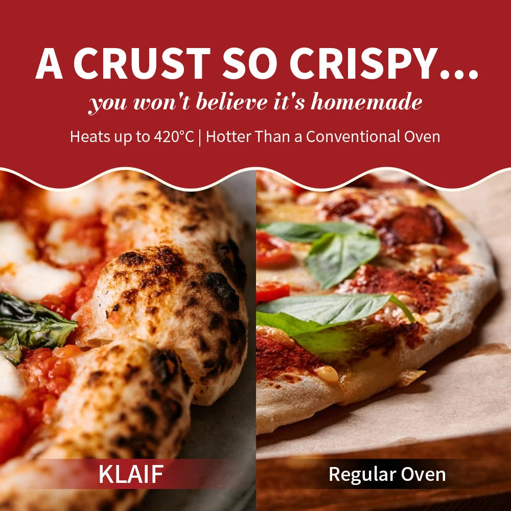 Klaif Electric Pizza Maker 420℃ 1200W 5 Separate Dual Temperature Levels Flame Resistant Stone Plate 12inch Pizza Oven 10Minute