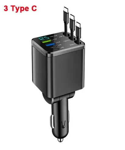 New 120W 7IN1 Retractable Fast Car Charger USB Type-C Power Adapter With Roof Starlight For iPhone Samsung Xiaomi Huawei