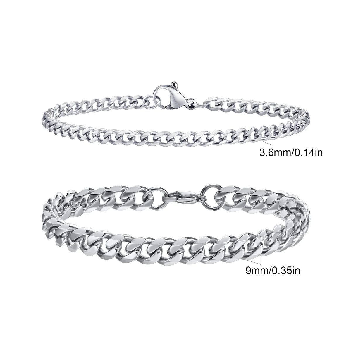 2pcs Men's Chain Bracelets,Stainless Steel Silver Gold Black Color