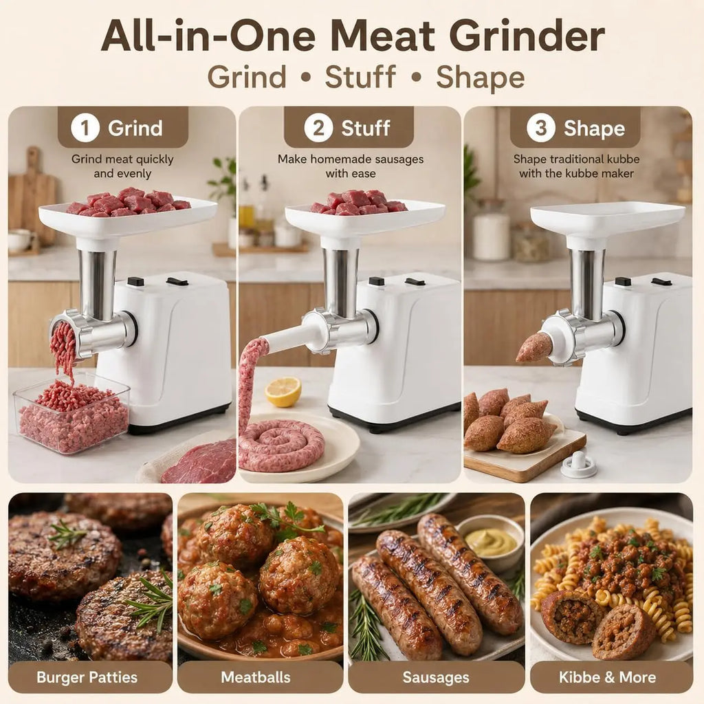 Meat Grinder Premium Compact Size Sausage Stuffer Kitchen Use White
