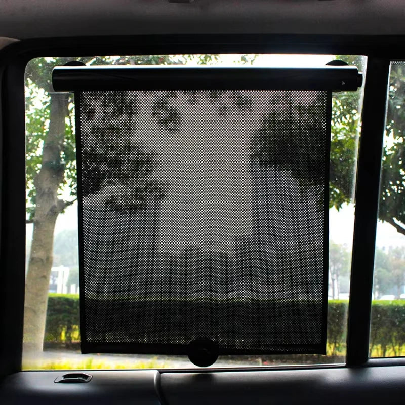 Retractable Car Side Window Sunshade UV Blocking Roller Curtain Mesh PVC Sun Protection Cover Summer Car Travel Accessory