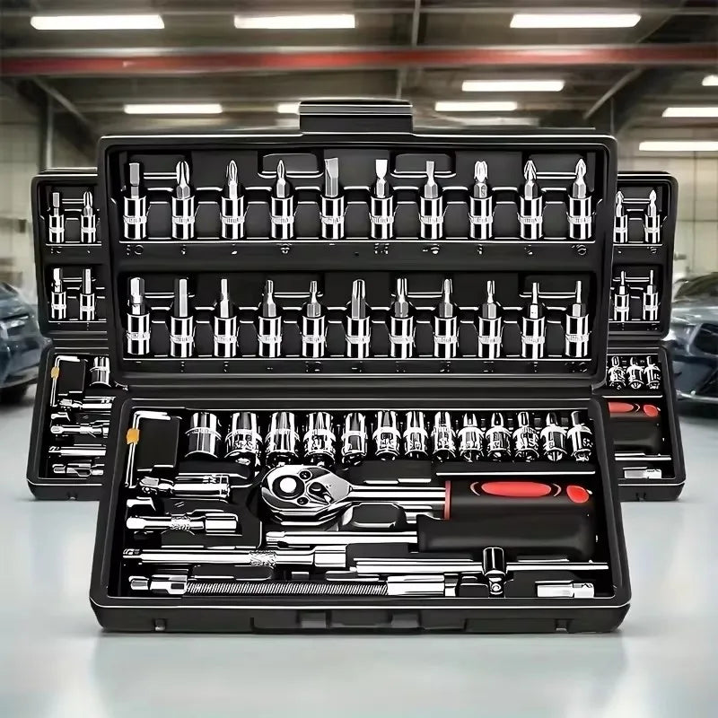 46-Piece Socket Set with Chrome Vanadium Tools, Ratchet, Extensions, and Portable Case for Car and Home Repairs