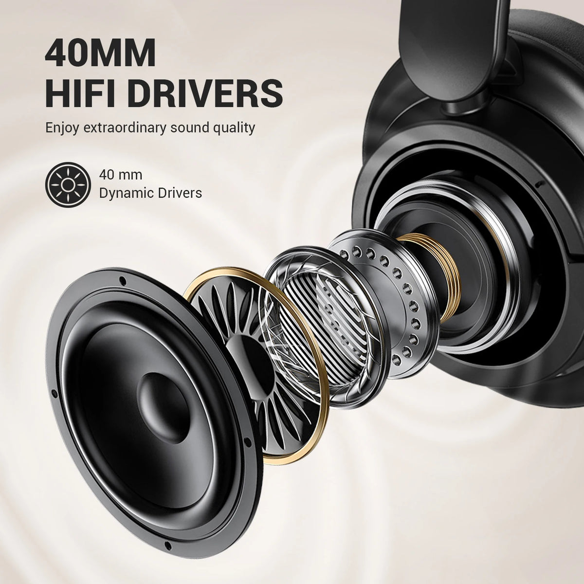 Bluetooth 5.3 Wireless Headphones 90H Playtime 40mm