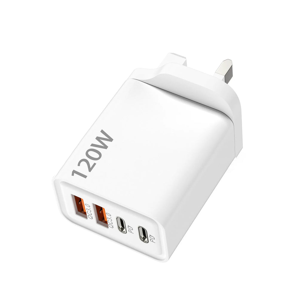 4 Port 120W USB C Fast Charger Data Cable For iPhone Samsung Xiaomi Huawei EU US UK Plug Travel