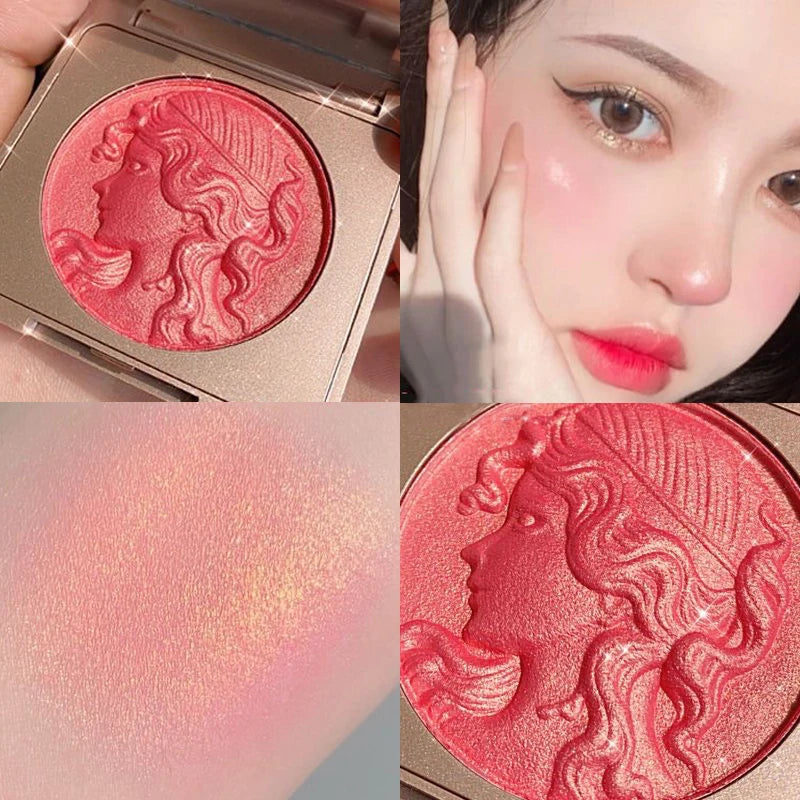 Three Dimensional Relief Young Girl Shiny Orange Gold Blush Natural Tender Delicate Hold Makeup Low Saturation Rose Pink Blusher