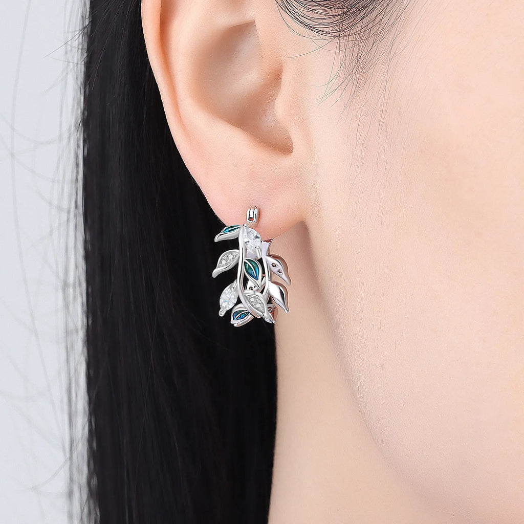 S925 Sterling Silver Leaf Hoop Earrings, Natural Plant Design