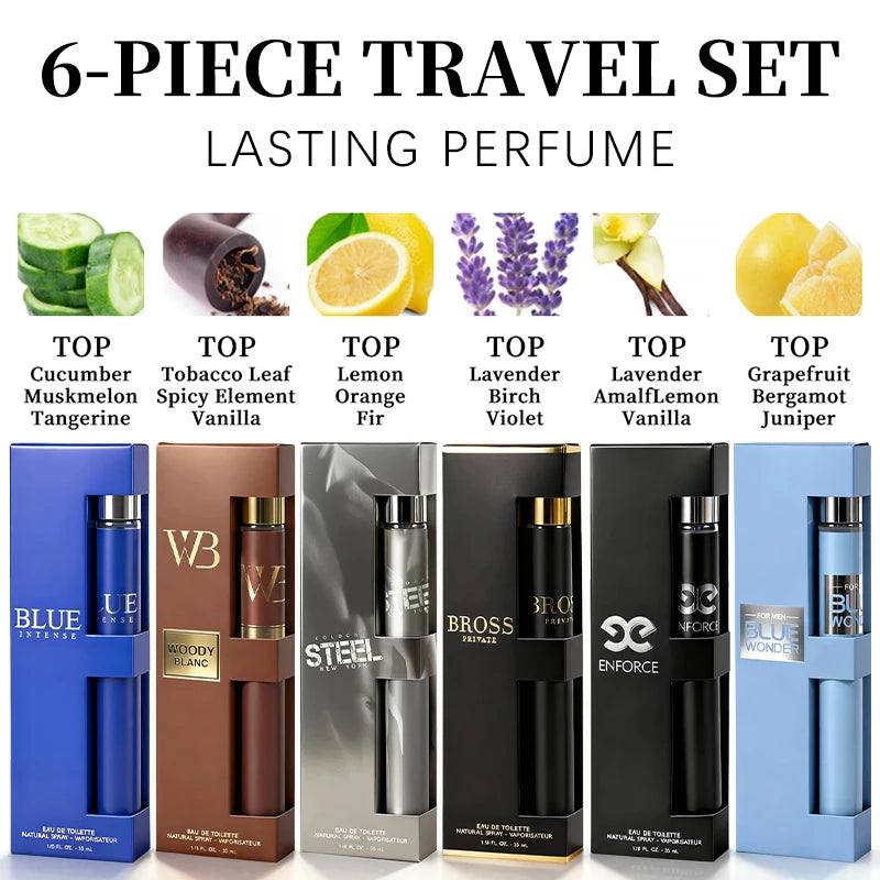 6-Piece Travel Set, Men's and Women's Eau De Toilette Spray, Long-Lasting Fragrance,